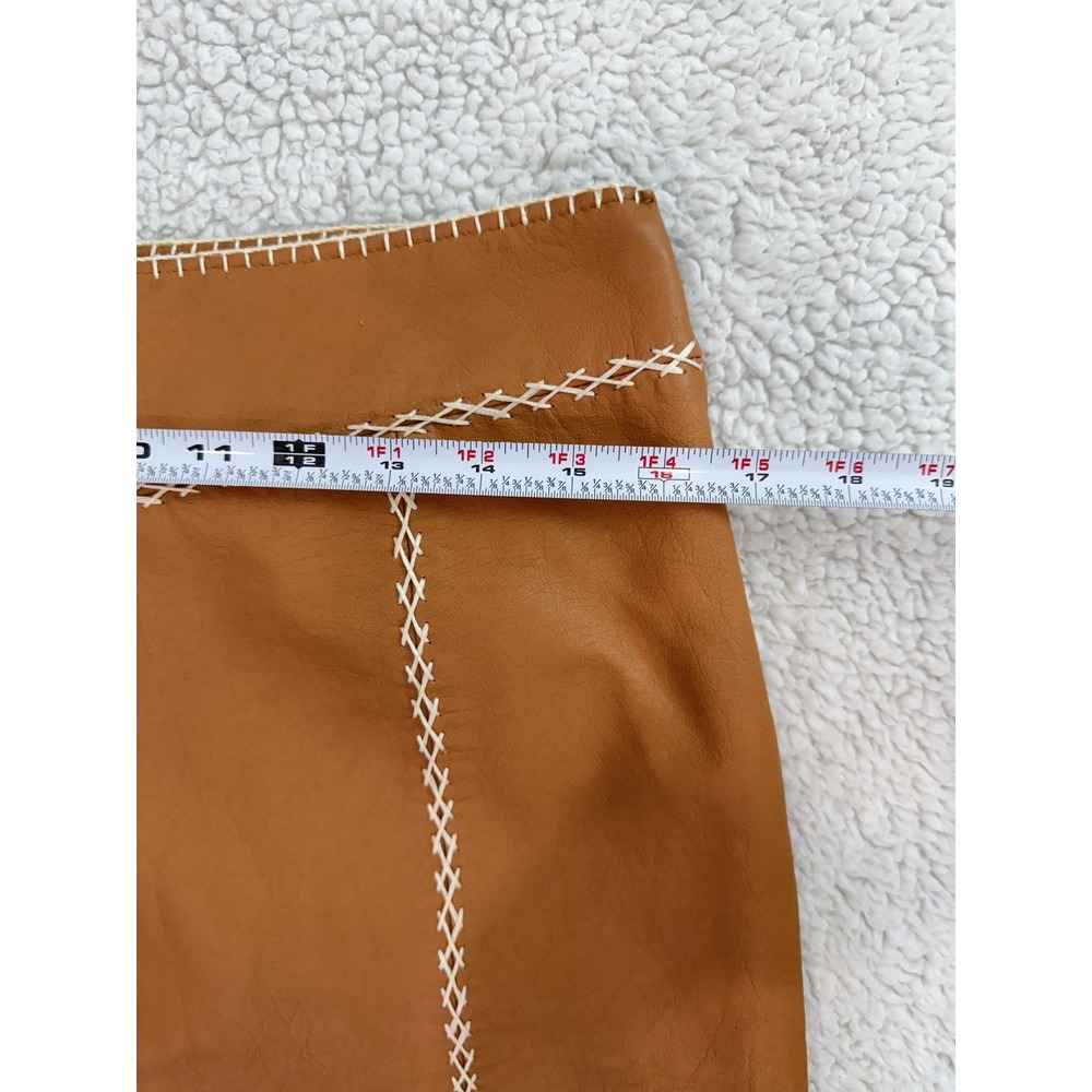 GAP 100% Genuine Leather Mini Skirt Size 8 Brown A-Line Western Y2K NWT - Picture 6 of 7
